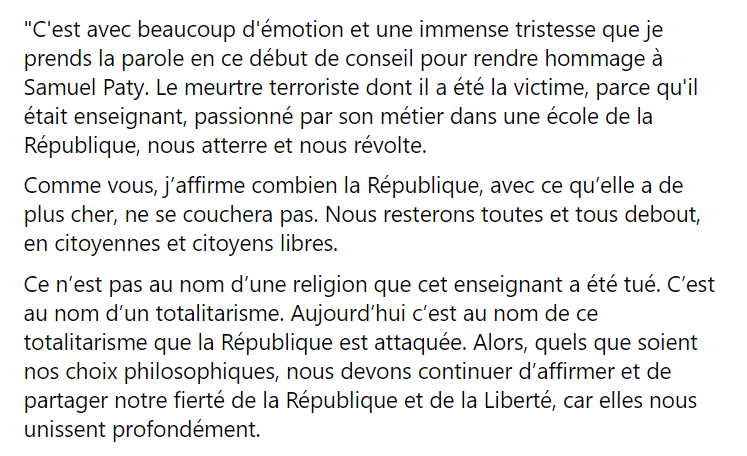 FCuillandre's tweet photo. Hommage à Samuel Paty
Retrouvez le verbatim de François Cuillandre en conseil municipal du 20 octobre https://t.co/p9hIJ2BacM