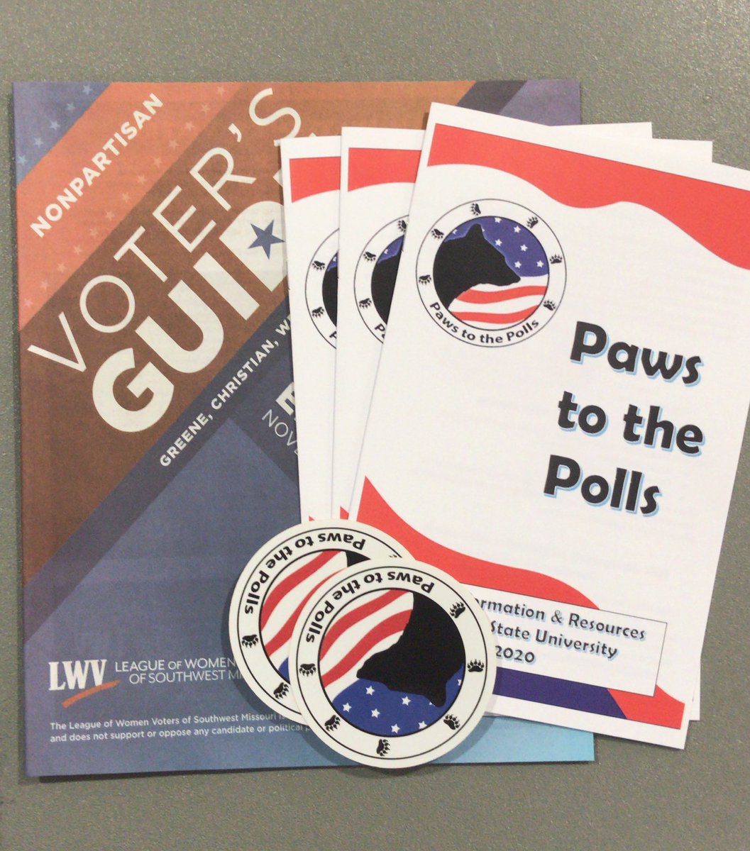 Come grab your free voter’s guide and get your questions answered! We’re here on the 2nd floor of PSU until 2pm #Pawstothepolls #missouristateuniversity #informedvoting #vote2020 #vote