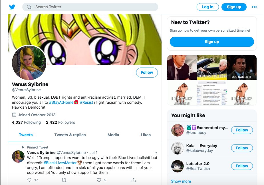 Looking back in July this  @VenusSylbrine account was posing as a  #resistance  #blacklivesmatter   account  #BLM and had built up a moderate following and was quite active at retweeting out resistance related content.  #infoOps  #osint  #disinfo  #infosec