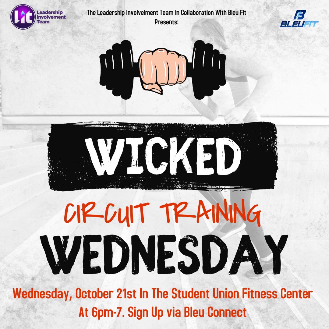 Join LIT and Bleu Fit for our Wicked Wednesday Circuit Training tomorrow  at 6 p.m. 🏋🏽‍♂️💙 #myDU