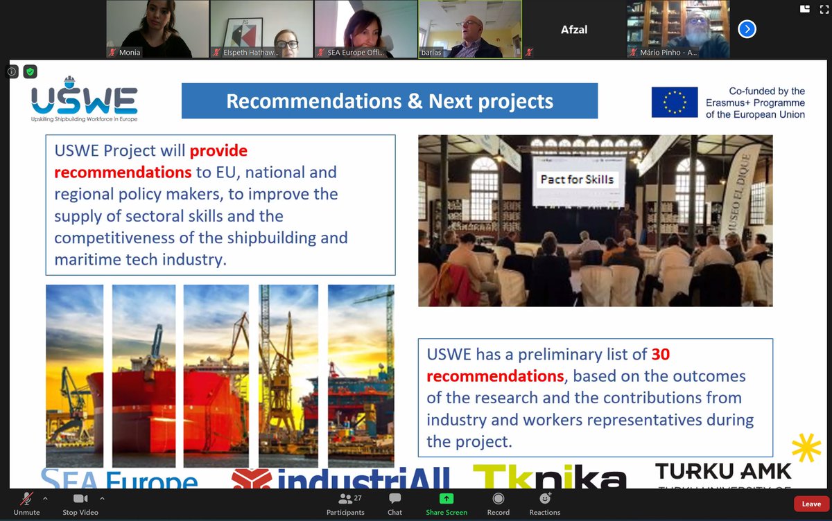 The 3rd USWE Workshop has been held online this afternoon!The results of the USWE’s survey on #Skills, #training, and impact of 4.0 technologies &amp; USWE’s professional profiles have been presented. Experts from industry, trade unions, and education participated in the discussions.
