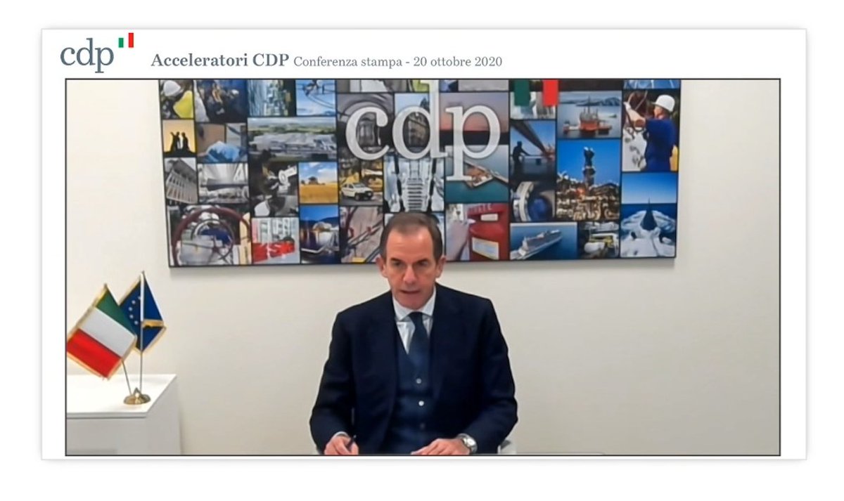 GruppoCDP's tweet photo. "Gli #AcceleratoriCDP sono un ulteriore tassello della nostra strategia per le #imprese, che si è notevolmente rafforzata in occasione dell’emergenza #Covid19. Si conferma il crescente ruolo di sostegno all’#economia del Paese svolto da CDP" Giovanni #GornoTempini, Presidente CDP https://t.co/s6FlwUemMi