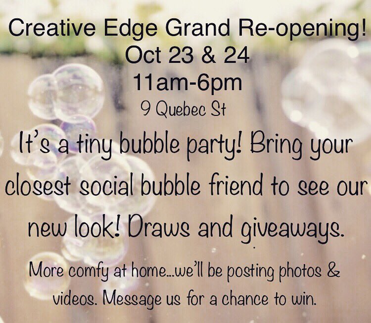 MyCreativeEdge's tweet image. Visit us this weekend to celebrate our return to Quebec St! Six people in the store at a time, please wear a mask. #Downtownguelph