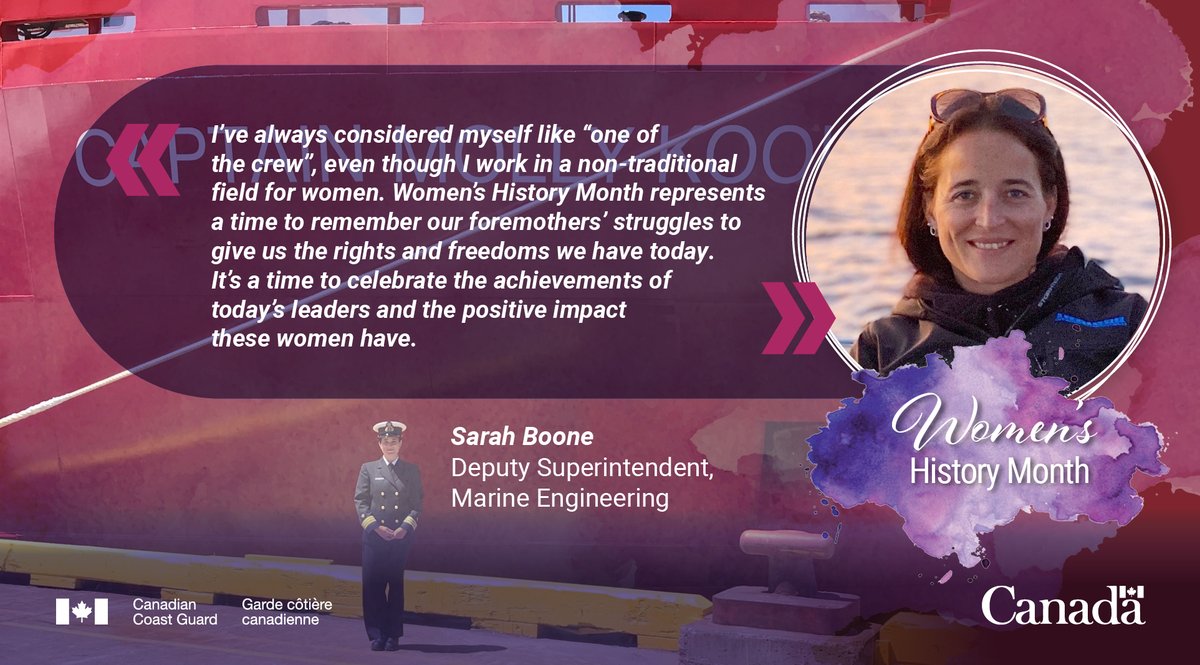 Sarah Boone is a Deputy Superintendent with our Marine Engineering team in the Atlantic region. Her job is to keep our vessels safe and ready to carry out programs and services.
Her advice to other women? Remember that differences can be an advantage. #WomenHistoryMonth