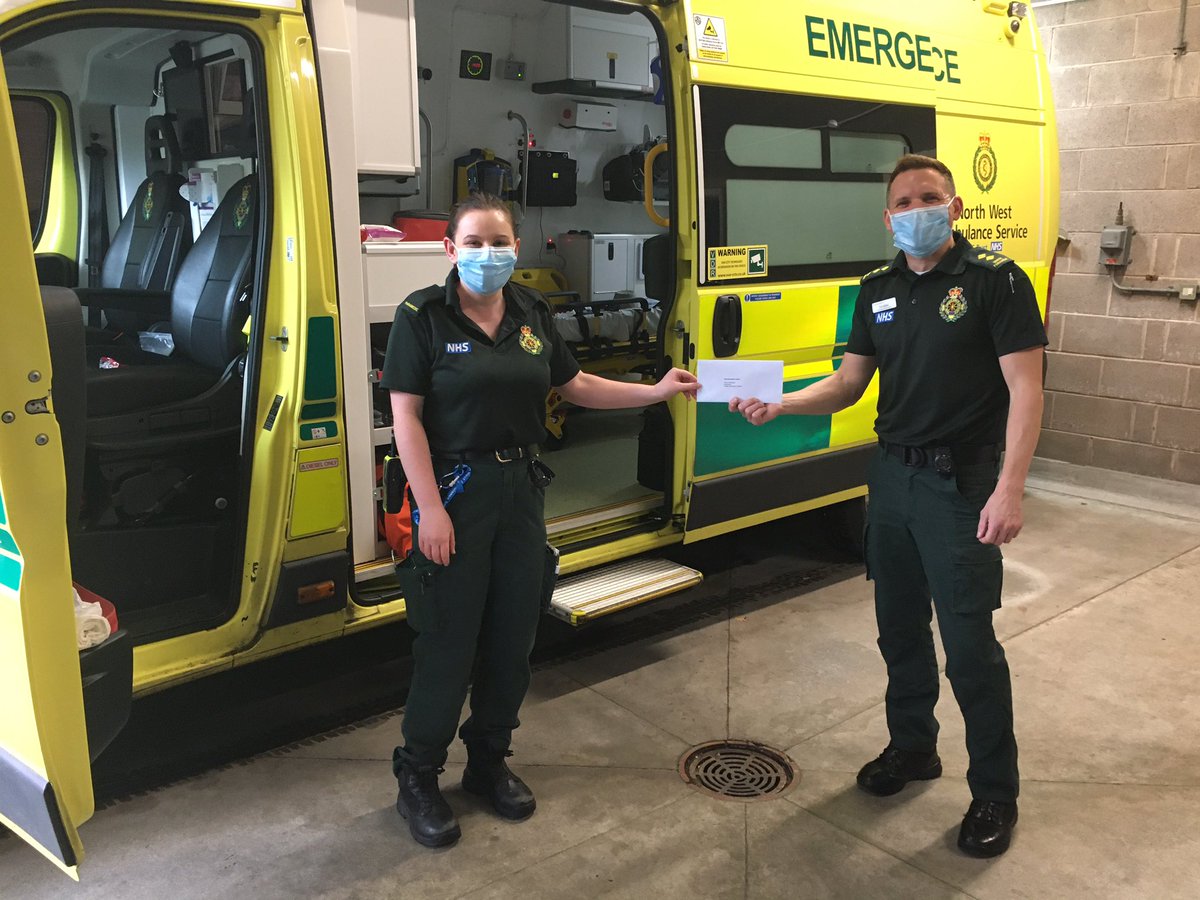 Chloe at Ambleside station being handed a thank you letter from a patient. What a lovely unplanned moment to witness <a href="/NWAmbulance/">North West Ambulance Service</a>
