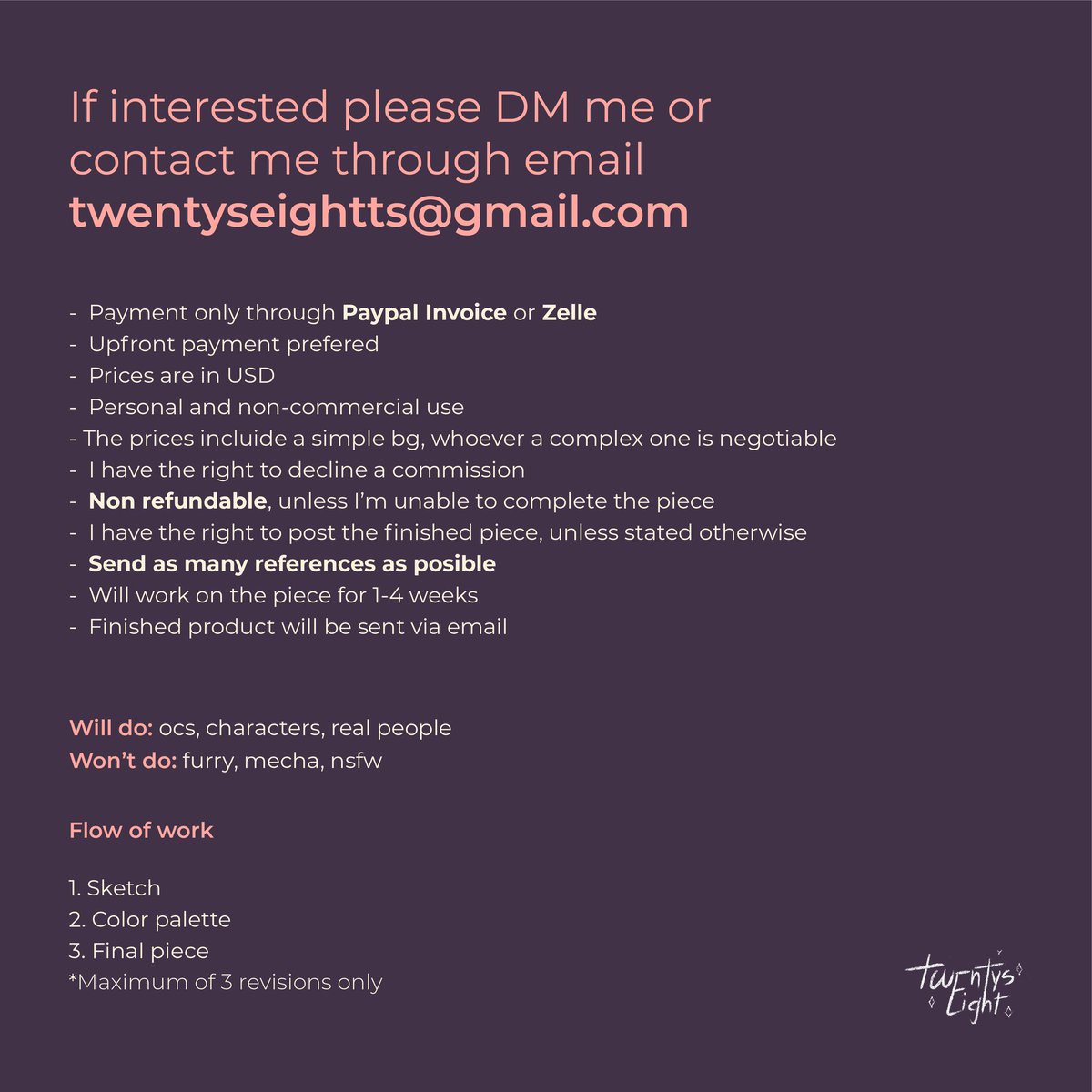 [RT's are appreciated] I'm currently open for commissions, DM or email me if you wish you to commission me💗