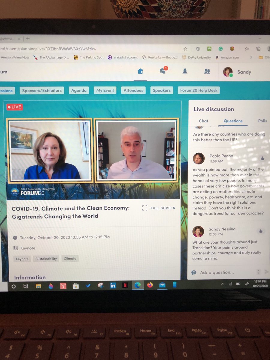 GREAT opening keynote with Andrew Winston at NAEM EHS&amp;S Forum!  On the pandemic: “We share one immune system (globally); we can’t fight it if we don’t fight it together.” #NAEM20