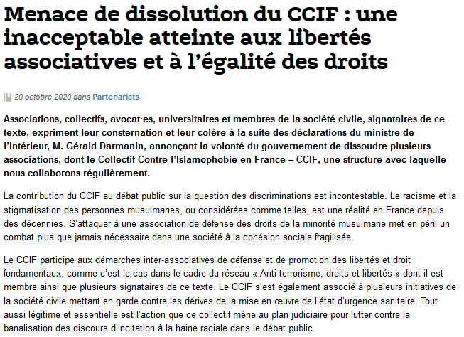 Demain, le Conseil des ministres débattra de la dissolution d'associations dont @ccif . Associations, avocats, universitaires appellent <a href="/gouvernementFR/">Gouvernement</a> à renoncer à cette dissolution et respect er liberté d'association #Etatdedroit #libertésassociatives voxpublic.org/Dissolution-du…