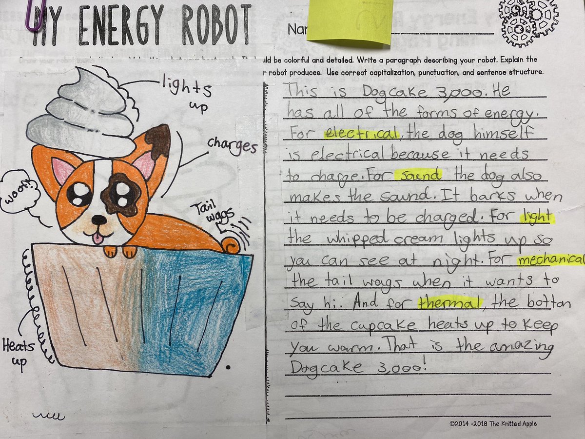 WoodsComal's tweet photo. When given the opportunity, I love seeing how creative our students can be! JRES 5th grade created energy robots using all 5 forms of energy! #criticalwriting😍 @SuzieSeabolt @vvshep @ComalLueck @HeatherWolber https://t.co/vOdSAccpht