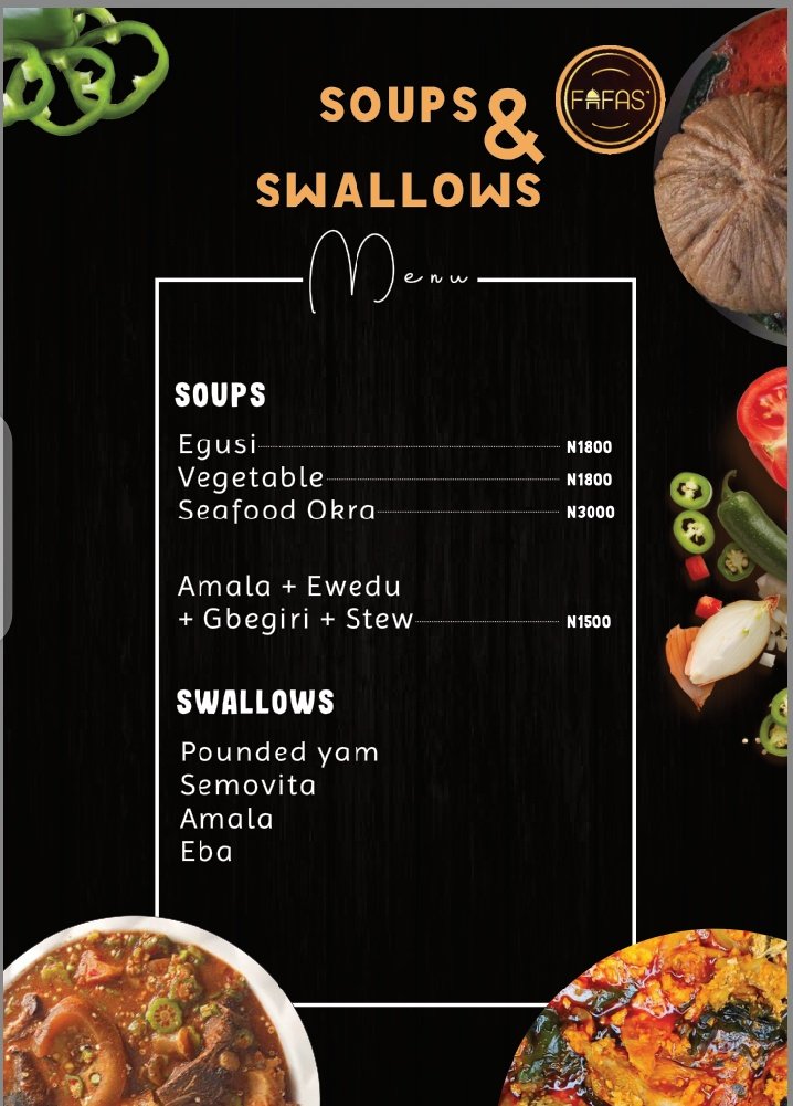 Fafasabj's tweet photo. Unveiling our new Fafas' Menu...💃

Come for the food, stay for the fun!!!!

Delivery available too.😊

#AbujaTwitterCommunity https://t.co/ME9fm9J7Gm