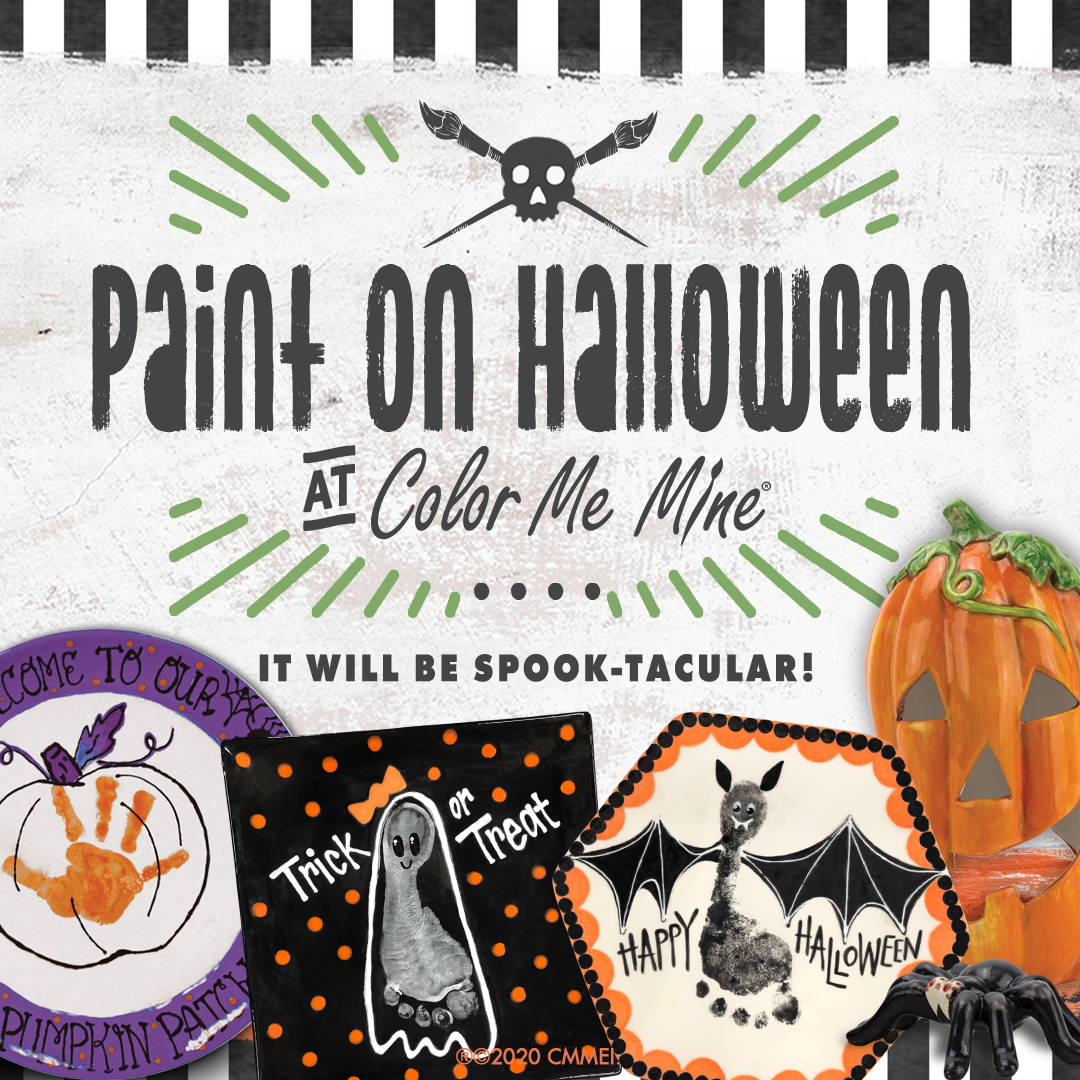Paint on Halloween! Create fun holiday memories and art to last a lifetime. Painting TO-GO available! To find the studio near you visit  colormemine.com/locations/ #colormemine #potterypainting #halloween🎃 #halloween #diyhalloweendecor