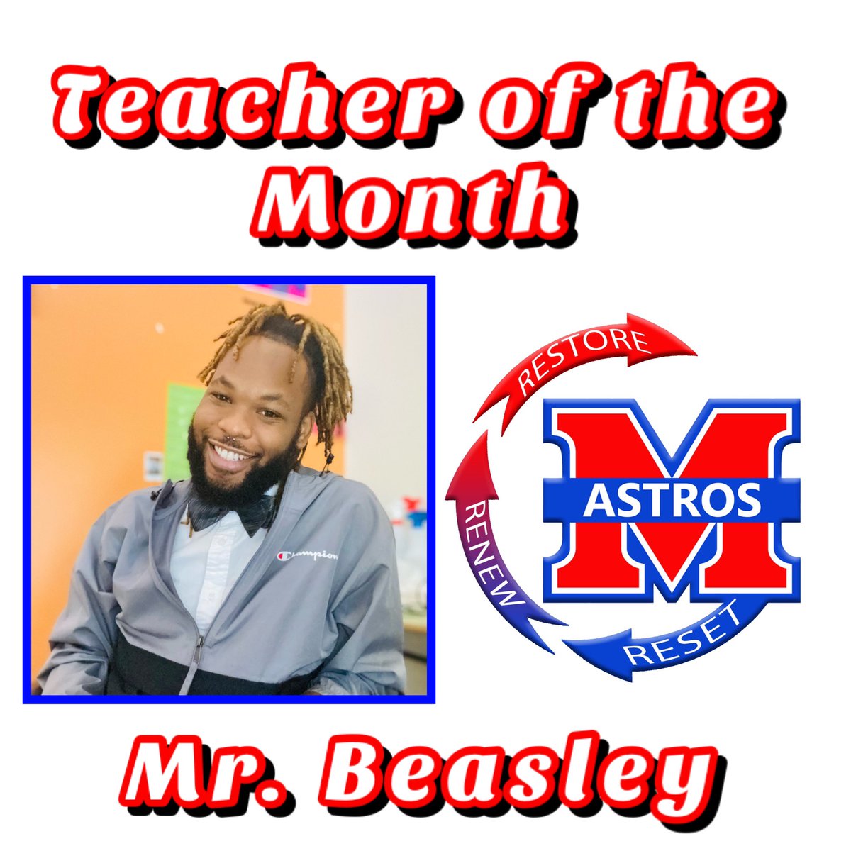 🥳🥳🥳Congratulations to our Professional of the month <a href="/EDUK8M/">Mrs. Palmer</a> and our teacher of the month <a href="/_MrBeasley/">Mr. Beasley</a> !! Represent for October! Keep up the good work and #AstroPride