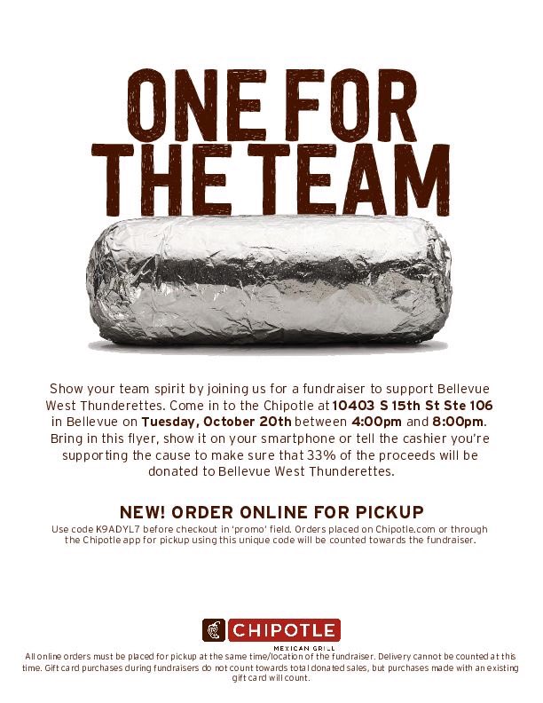 Have dinner at Chipotle tonight and support @BWHSDance Show the attached pic at checkout or use code K9ADLY7 as your promotion code for pick up orders #Chipotle #ThankYou