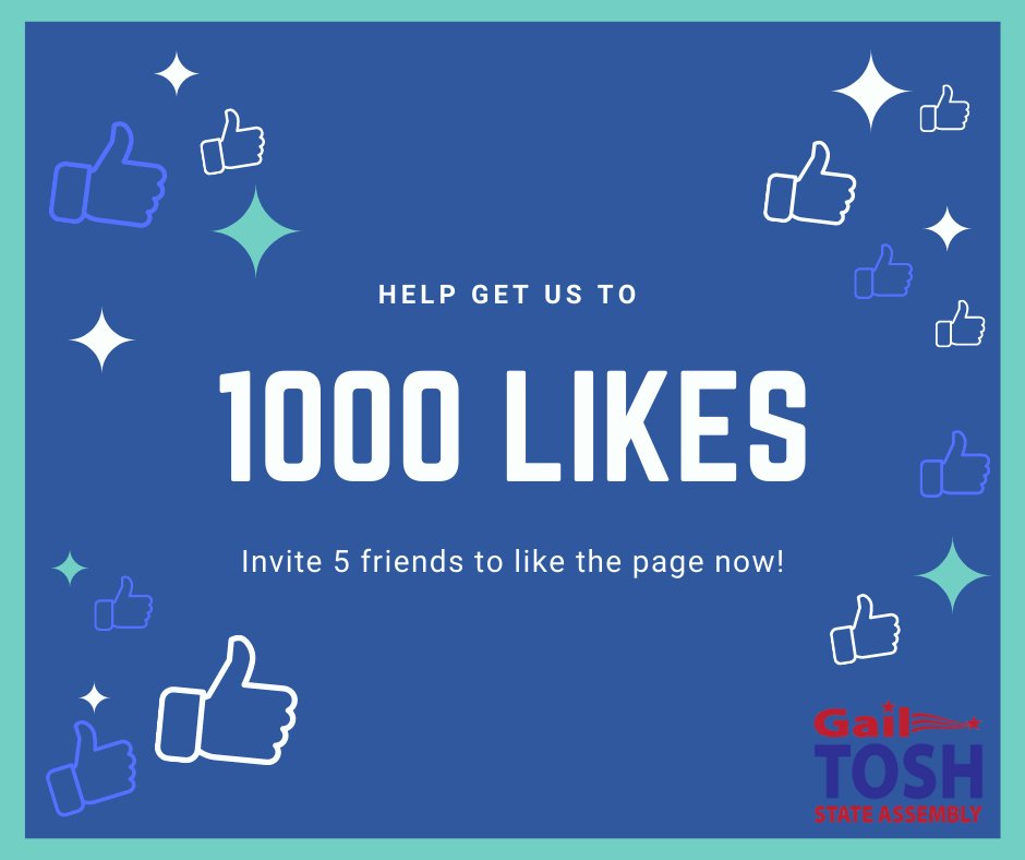 Help us get to our goal of 1000 likes on Facebook! Like the page if you haven't, and invite friends to as well. Let's keep going strong until Election Day! facebook.com/gailtoshforass…