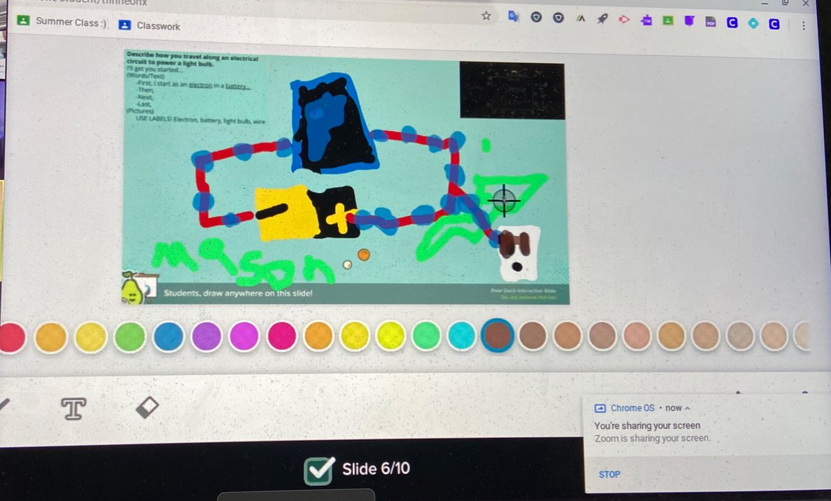 MsDam9's tweet photo. Happy Tuesday!! Shoutout @MsHotchkiss1 for keeping science lessons hands on for students despite being in the virtual world. I love having our 4th graders share their screens and explain their work to us. They were so excited to show off their circuits😊💓 https://t.co/L9flNS8eBg