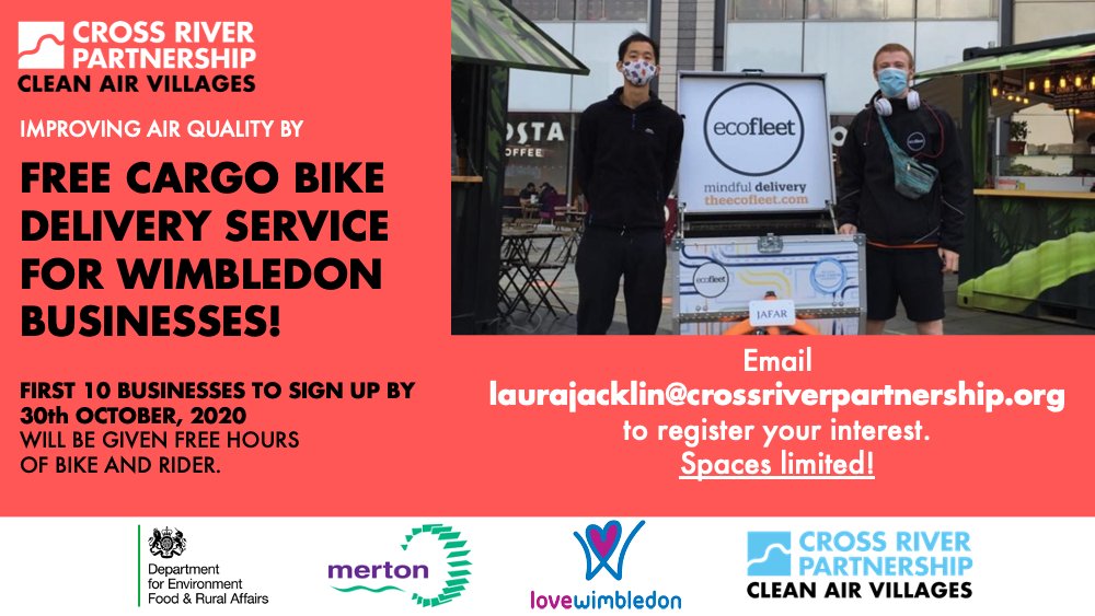 Merton Council (@merton_council) on Twitter photo Calling all #Wimbledon businesses!
A new zero-emission cargo bike scheme to transport your goods is now live 🚲📦
The cargo bikes are a quicker, cheaper, cleaner alternative to polluting vehicles.
Email laurajacklin@crossriverpartnership.org to register your interest. Calling all #Wimbledon businesses!
A new zero-emission cargo bike scheme to transport your goods is now live 🚲📦
The cargo bikes are a quicker, cheaper, cleaner alternative to polluting vehicles.
Email laurajacklin@crossriverpartnership.org to register your interest.