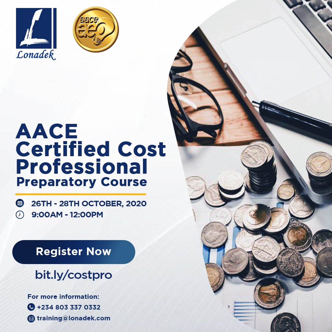 LonadekInc's tweet image. Take responsibility for your career growth! Have you always wanted to be AACE Certified? Here is a chance to get this done virtually and at a discounted price. 

This Training will be delivered by industry experts.
Register NOW - bit.ly/costpro

#AACE #ProjectControllers