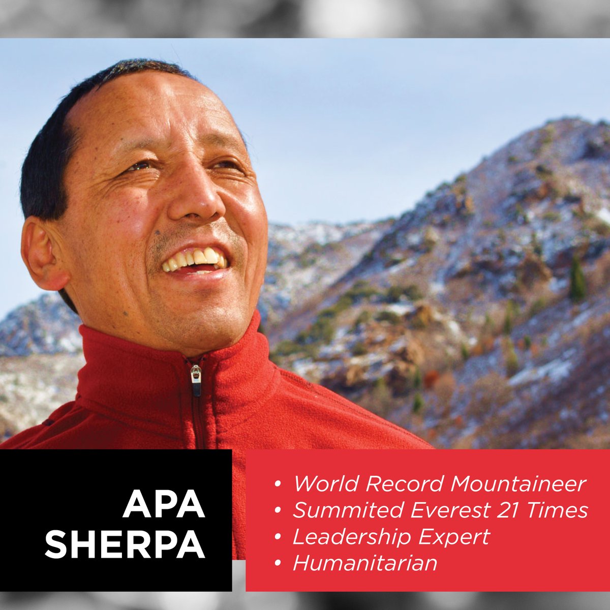 https://t.co/Tx5Z2KxgRj
We are jumping backflips to announce the booking of our VIP Client, Apa Sherpa, the Michael Jordan of Mountain Climbing, at Weber State University, in Ogden, Utah, June 4 , 2020
Apa has scaled Mt Everest 21 times. 4 times without oxygen!
WorldRecordHolder https://t.co/hbuP25IYeN
