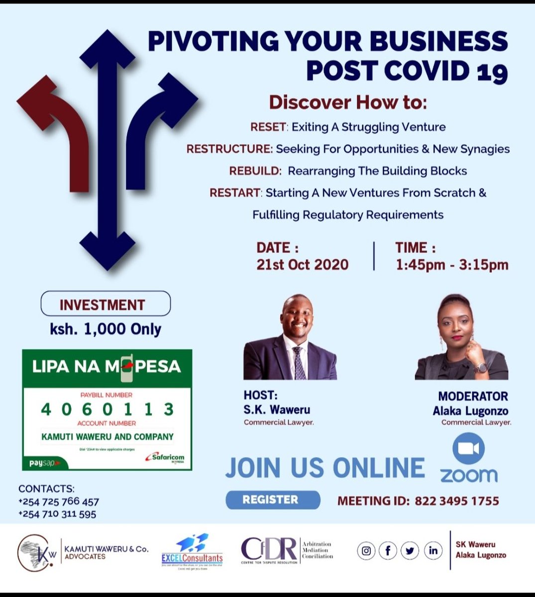 skwaweru's tweet image. Hi there, 

You are invited to a Zoom meeting. 
When: Oct 21, 2020 01:30 PM Nairobi 

Register in advance for this meeting:
us02web.zoom.us/meeting/regist… 

After registering, you will receive a confirmation email containing information about joining the meeting.