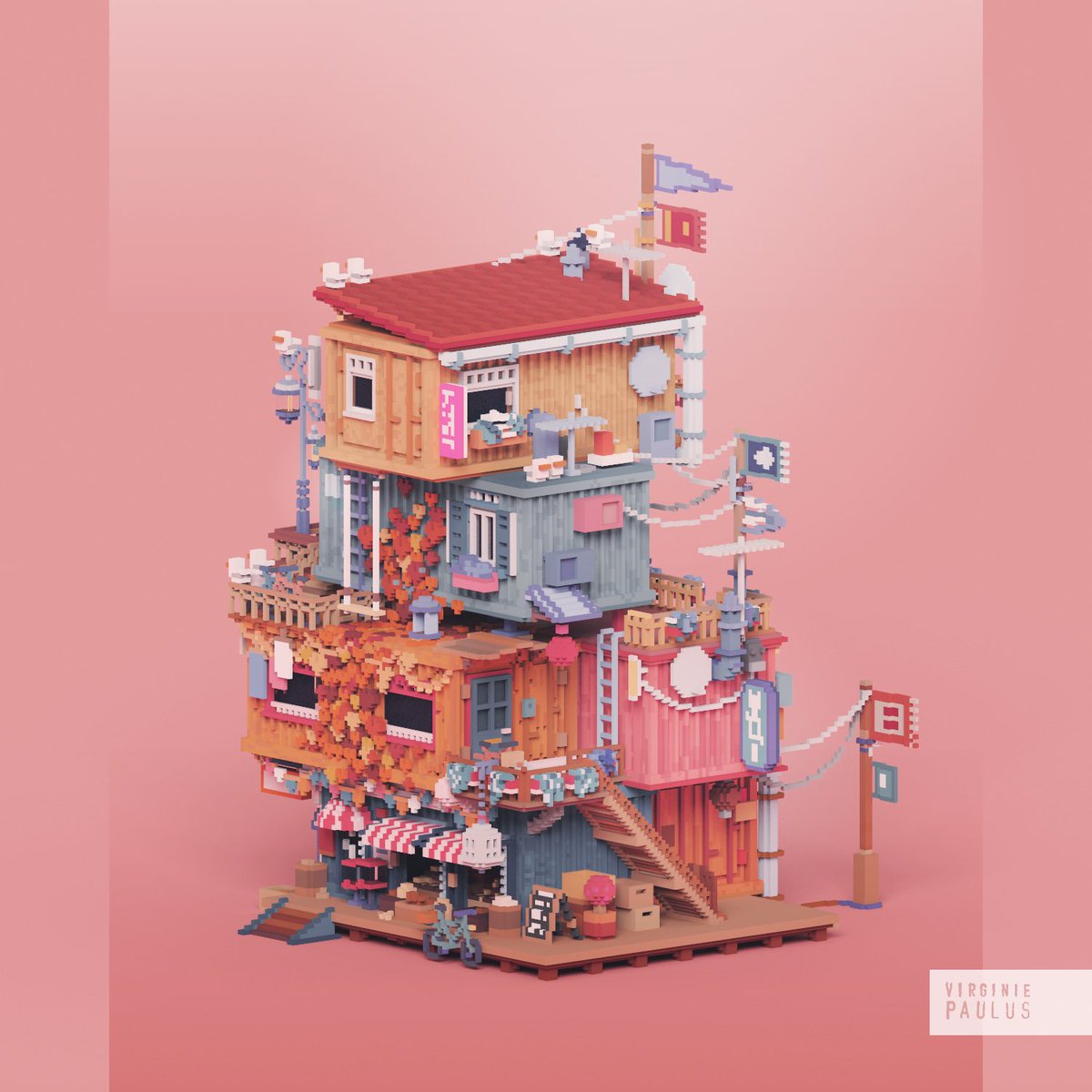 Virginie_Paulus's tweet photo. From paper to computer
I have voxelised one of my inktober drawing. (Take me 3 days)

#voxel #containerhome #container #tinyhome #magicavoxel #render #indiegame #3dmodeling #inktober https://t.co/24G3qPPivb