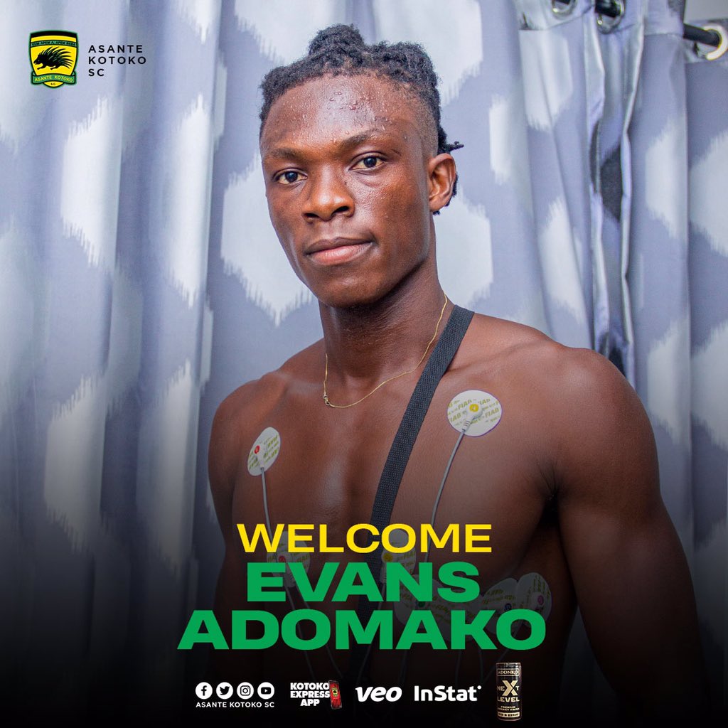 AsanteKotoko_SC's tweet photo. Welcome 🔥🔥🔥

E V A N S  A D O M A K O 

The former Phar Rangers FC and Gomel FC (Belarus) Forward joins us on a 3-year contract. 

#AKSC #NextLevel #chooseyourdesign #WelcomeAdomako https://t.co/tTFoaBAUDP