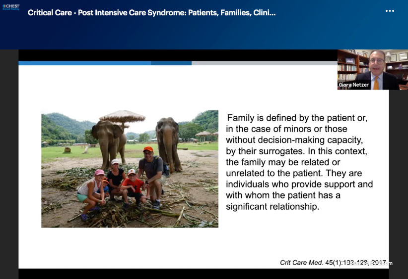  @GioraNetzer: Family (both biological and chosen) have significant impact on   #PICS and are an important part of the healthcare team.   #CHEST2020