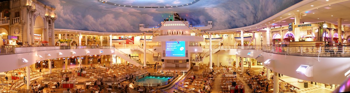 the renovated trafford centre food court, "the orient", does also feature a mcdonald's, seen here. it is, however, a fraction of the former location's size.