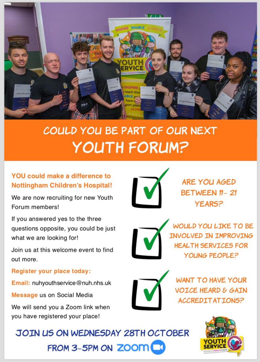 We are recruiting for Nottingham Children’s Hospital Youth Forum members! #InspireEnableAchieve #YouthMatters