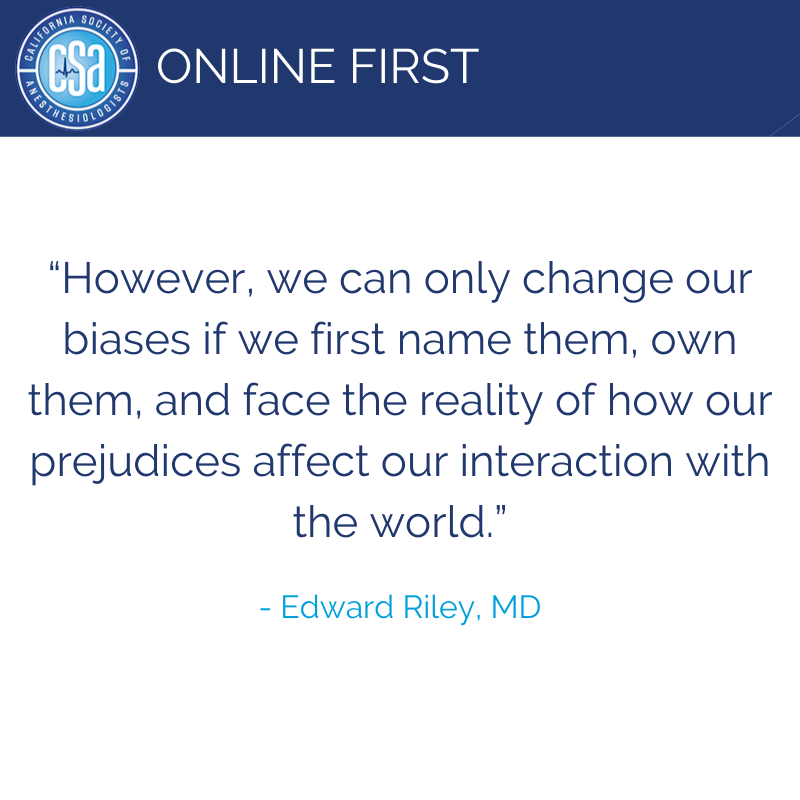 CSAHQ's tweet photo. CSAOF - Voices in the OR: A Self-Reflection and Examination of Unconscious Bias. By Edward Riley, MD. https://t.co/3uFtJvEju9 https://t.co/ZB2cBLA0mT