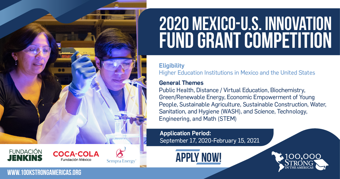 ConsulMexSA's tweet photo. Mexico is a leading country in obtaining grants from the #100KStrongAmericas Innovation Fund.

Don't miss the opportunity to be part of this academic cooperation network and participate in the competition!

Check the guidelines: https://t.co/1Odd9YhBEY #FOBESII @PartnersAmerica https://t.co/pRMvWk4INa