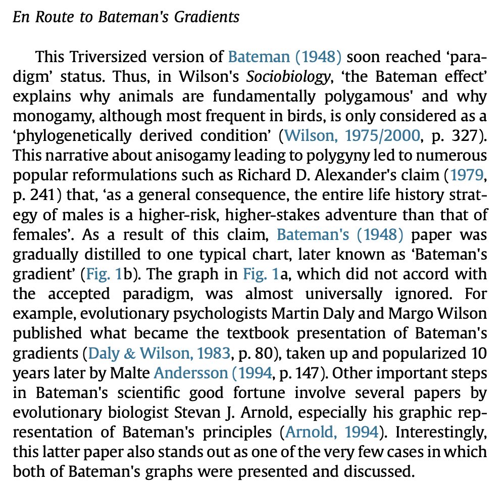 Along with covering the recent failed replication of Bateman, leading Gowaty et al (2013) to memorably conclude ‘the modern bedrock of sexual selection may have been quicksand’,  @cyborgphilosoph highlights the ways in which Bateman has been misrepresented/miscited over the years.