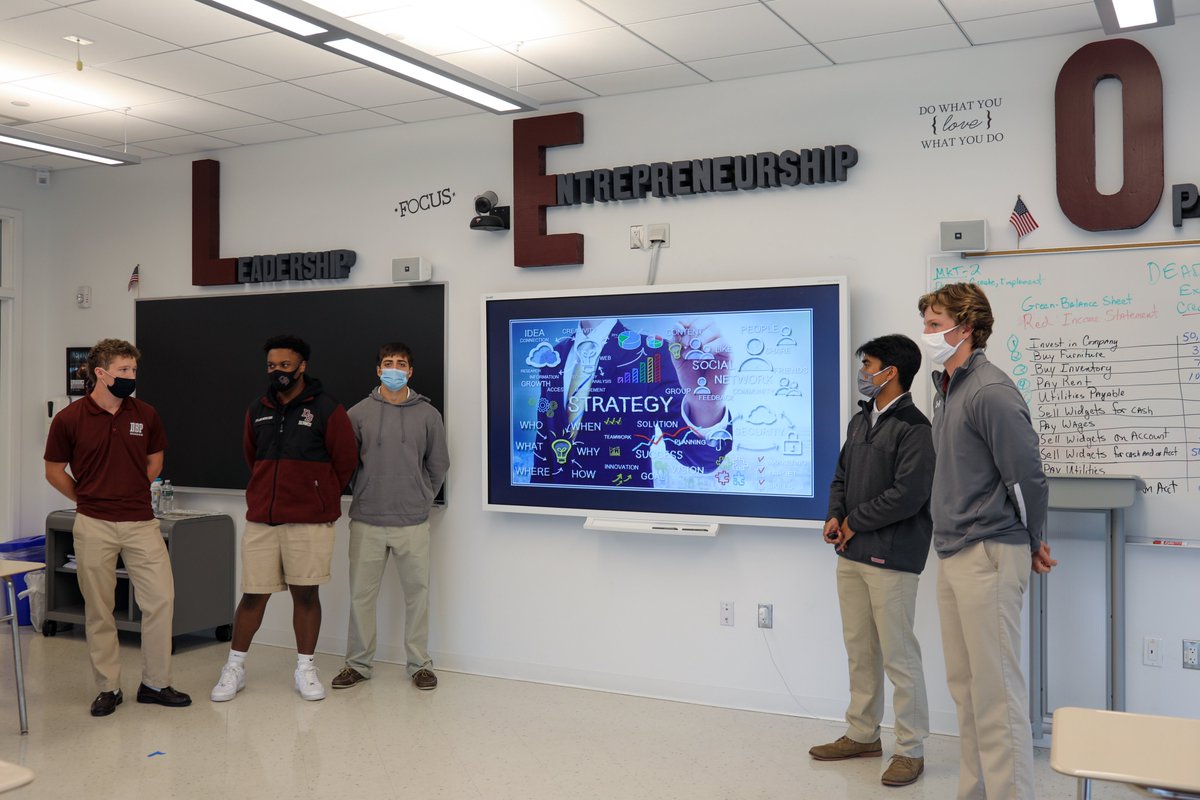 DonBoscoIronmen's tweet photo. Students in the Business Pathway certainly know how to get down to business! Today, students in Leadership, Entrepreneurship and Opportunity (LEO) practiced pitching their newly developed product ideas. Great work! #TogetherWeAreIronmen #BackatBosco #BusinessPathway #LEOProgram https://t.co/AZJiYQtmvz