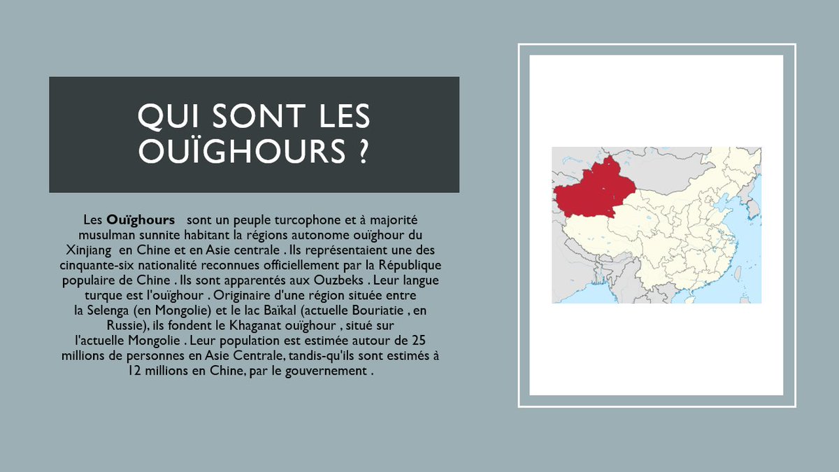 Les Ouïghours sont une minorité turcophone musulman sunnite vivant dans la région du Xinjiang . La population est estimé dans les environs de 25 millions en Asie centrale.