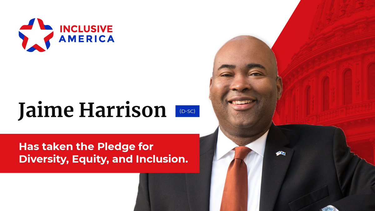 InclusiveUS's tweet image. Jaime Harrison has officially taken the #PledgeForDiversity! Thank you @harrisonjaime for supporting our mission for a more diverse, equitable, and inclusive government.
