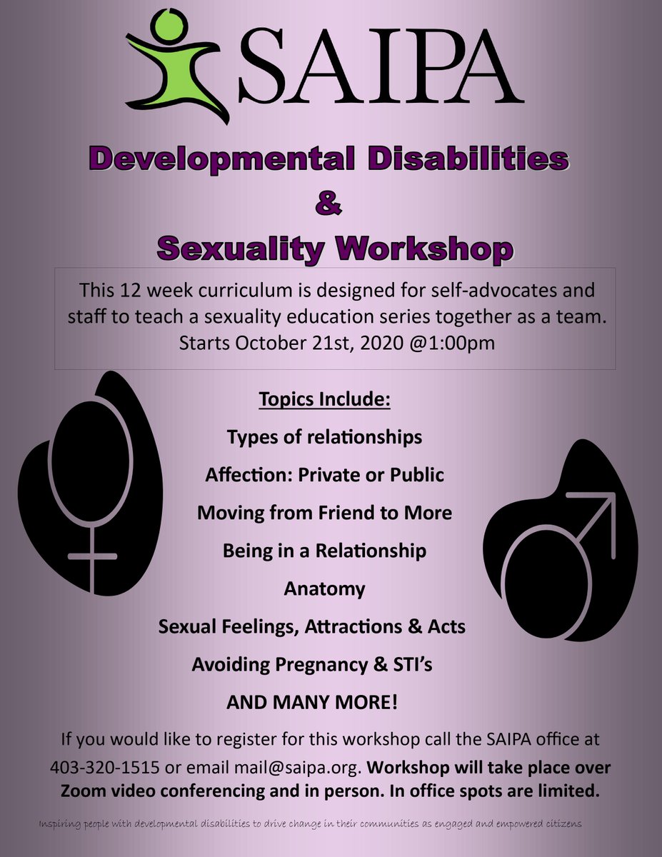 Our Developmental Disabilities and Sexuality Workshop starts tomorrow at 1:00pm!