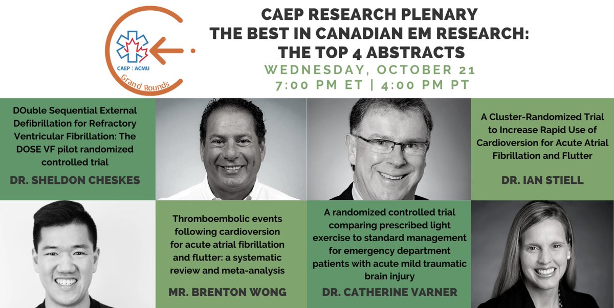 Oct 21 @ 7pm - CAEP @CAEP_Docs Research Plenary: The best in Canadian EM Research featuring Dr. Ian Stiell @EMO_Daddy on his landmark work on RAFF, while @uOttawaMed student @bmwong19 discusses thromboembolic events following cardioversion caep.ca/cpd-courses/ca… Don't miss it!