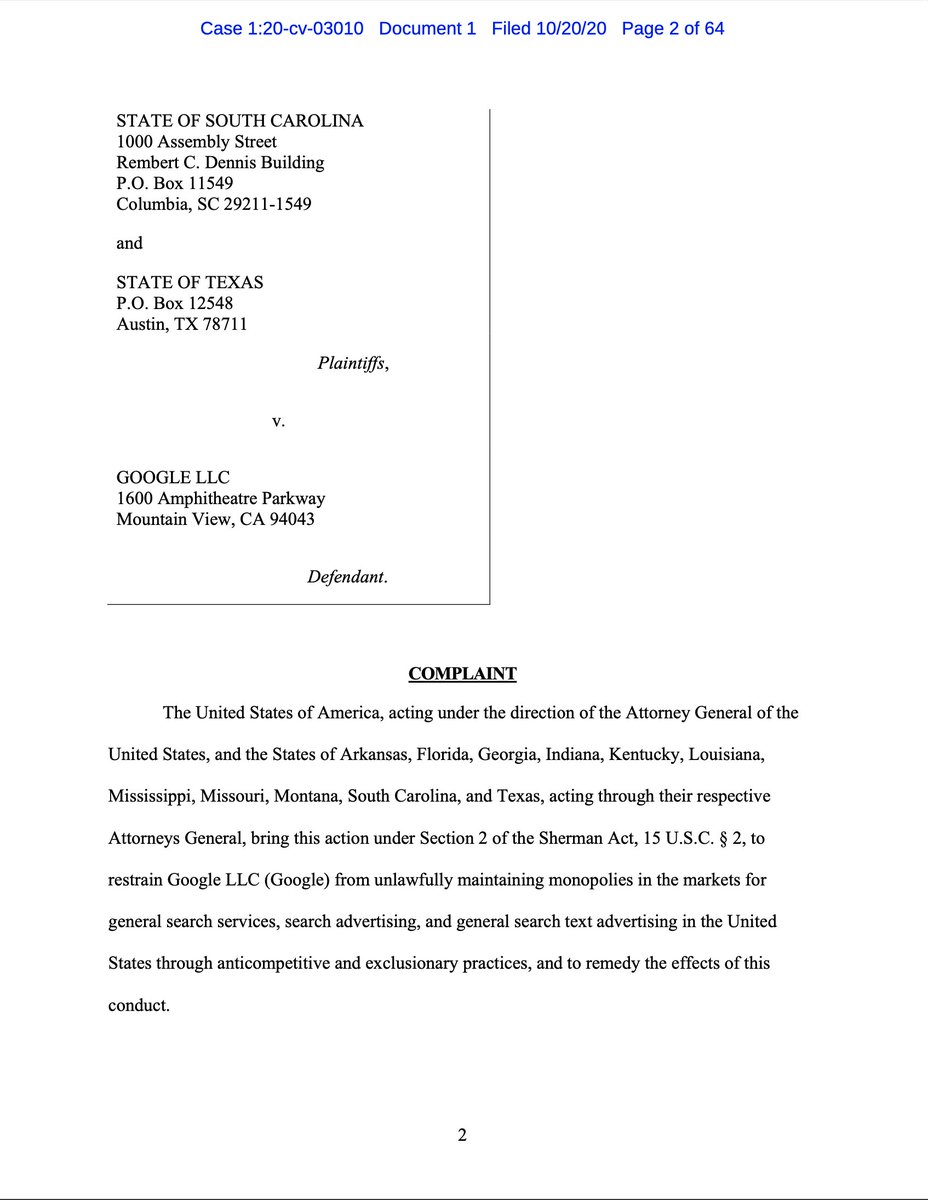  The DOJ's antitrust complaint against Google is out!Thread with some of my initial reactions as I go through it...