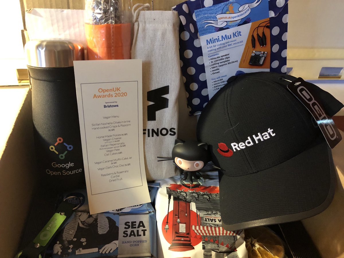 geekygirldawn's tweet image. The box of goodies and snacks for the #openSourceAwards is amazing!