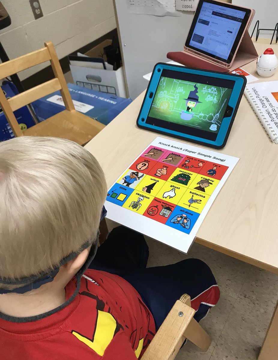 Learning about “who” questions with a Halloween video, visual supports and data collection, of course. #CHSTRONG #CHPROUD