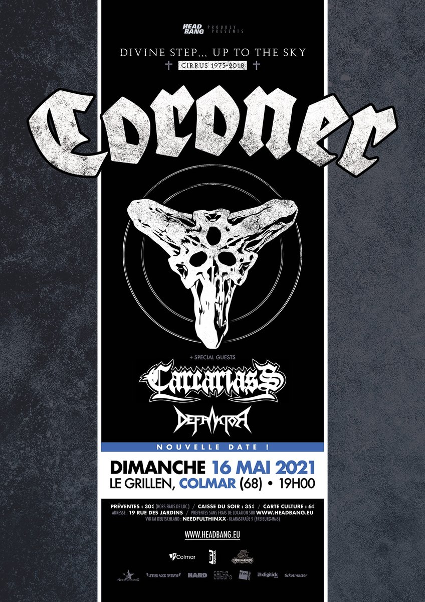 Defraktor's tweet photo. Le concert de Coroner à Colmar a été reprogrammé pour le 16 mai 2021, et on assurera toujours l'ouverture avec Carcariass ! 🤘 https://t.co/xwittA49kG