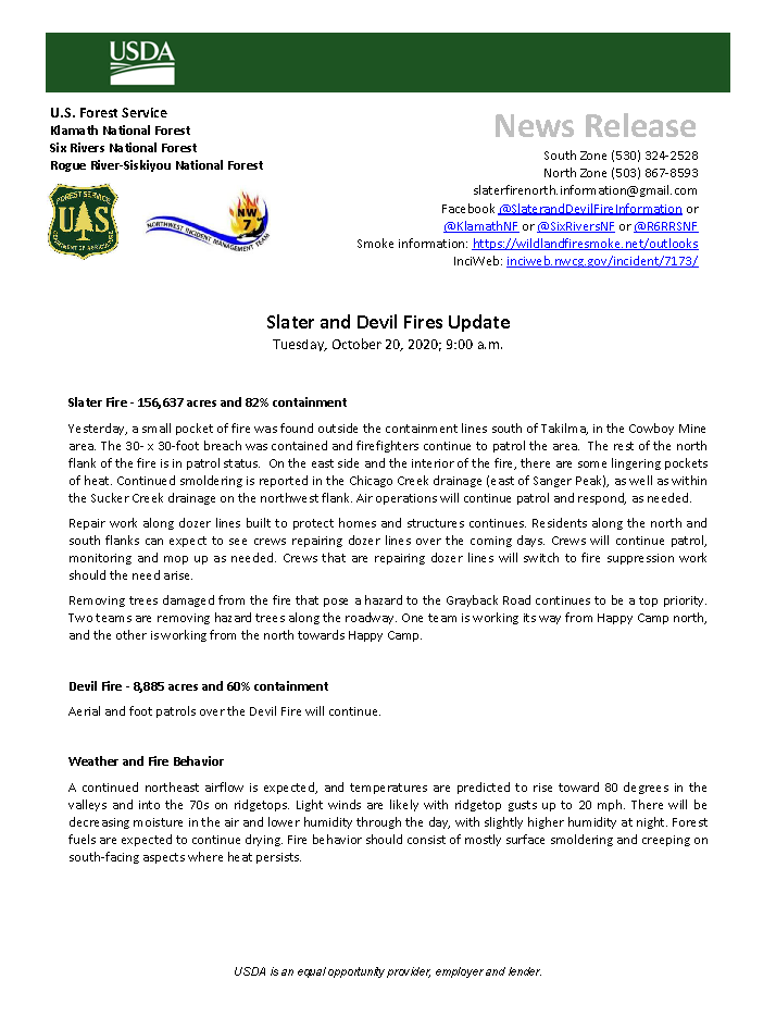 SixRiversNF's tweet photo. #SlaterFire and #DevilFire update for October 20.

More info: https://t.co/DhBwa8TSo0
BAER info: https://t.co/aZbtnubUPn

@Klamath_NF @RRSNF @SixRiversNF https://t.co/pkoqVkyakb