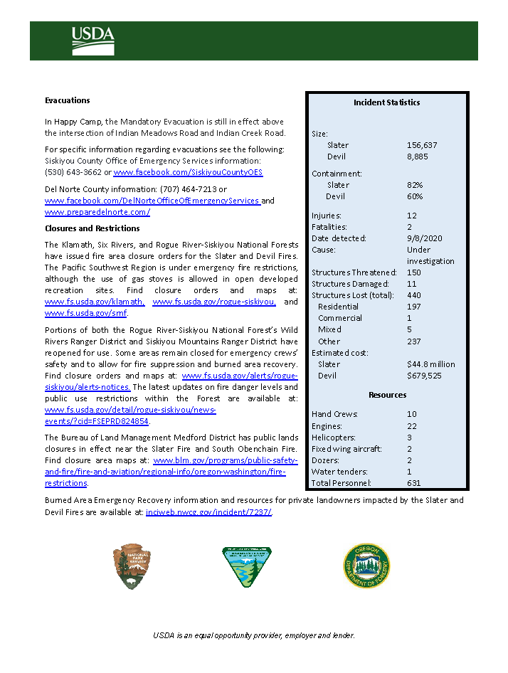 SixRiversNF's tweet photo. #SlaterFire and #DevilFire update for October 20.

More info: https://t.co/DhBwa8TSo0
BAER info: https://t.co/aZbtnubUPn

@Klamath_NF @RRSNF @SixRiversNF https://t.co/pkoqVkyakb
