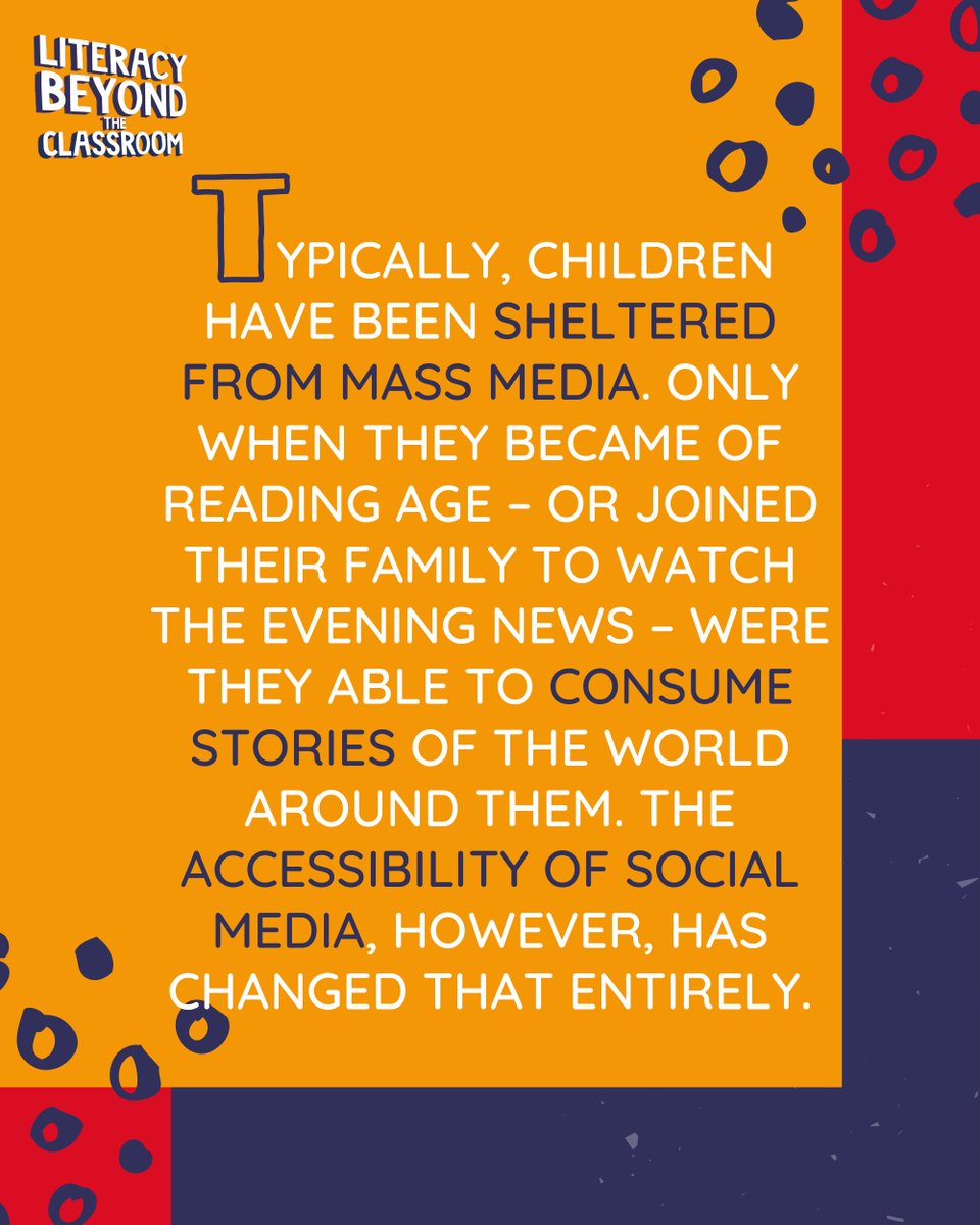 📖 Literacy Beyond The Classroom 
Chapter 5 - Roving Reporters
Talking Points

"Typically, children have been sheltered from mass media. 
The accessibility of social media, however, has changed that entirely."

See inside the book 
amz.run/3WHM 

#education #literacy