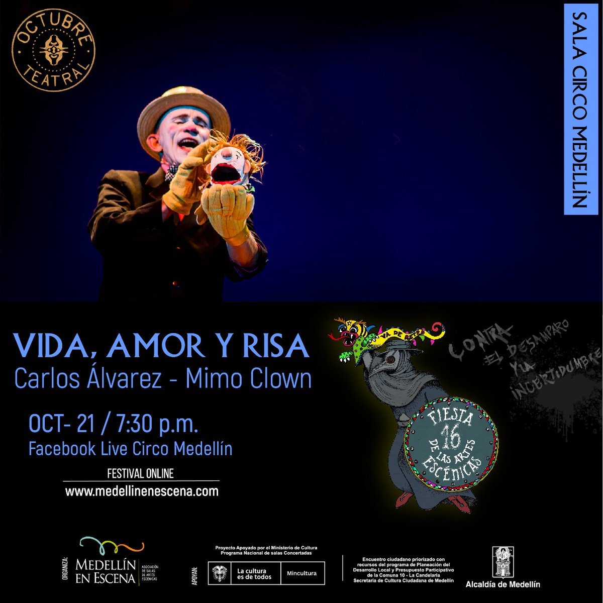 ¡Regresa la #16Fiesta de las #ArtesEscénicas de Medellín del 16 al 24 de octubre!  #OnLine 

▶Ver toda la programación en medellinenescena.com
#MinisterioDeCultura #AlcaldíaDeMedellín #MedellínEnEscena 
@MinisterioCultura <a href="/AlcaldiadeMed/">Alcaldía de Medellín</a> @medellinenescena @DistritoSanIgnacio