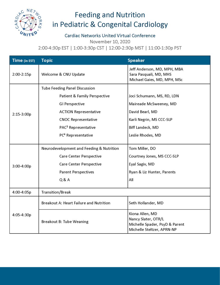 Cardiac Networks United (@cardiacunited) on Twitter photo Final agenda for our <a href="/CardiacUnited/">Cardiac Networks United</a> conference on Feeding and Nutrition in Pediatric and Congenital Cardiology: tinyurl.com/yyrx2u57
Register here: zoom.us/webinar/regist…
<a href="/pc4quality/">PC4 Pediatric Cardiac Critical Care Consortium</a> <a href="/pac3quality/">PAC3quality</a> <a href="/NPCQIC/">NPC-QIC XXX SEX</a> <a href="/CardiacNeuro/">Cardiac Neurodevelopmental Outcome Collaborative</a> <a href="/ACTION4HF/">ACTION</a> <a href="/TheCHF/">The Children's Heart Foundation</a> Final agenda for our <a href="/CardiacUnited/">Cardiac Networks United</a> conference on Feeding and Nutrition in Pediatric and Congenital Cardiology: tinyurl.com/yyrx2u57
Register here: zoom.us/webinar/regist…
<a href="/pc4quality/">PC4 Pediatric Cardiac Critical Care Consortium</a> <a href="/pac3quality/">PAC3quality</a> <a href="/NPCQIC/">NPC-QIC XXX SEX</a> <a href="/CardiacNeuro/">Cardiac Neurodevelopmental Outcome Collaborative</a> <a href="/ACTION4HF/">ACTION</a> <a href="/TheCHF/">The Children's Heart Foundation</a>