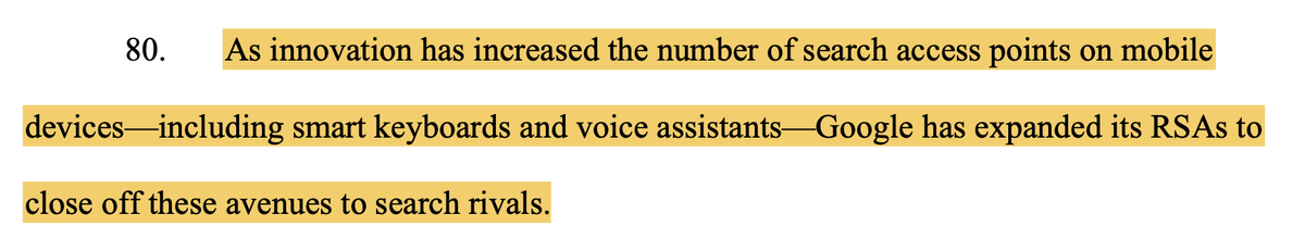 This point might also work against the DOJ — if innovation (in hardware and software) is constantly creating new distribution channels for consumers to conduct searches, then Google is still at risk for losing its dominant position in the market.