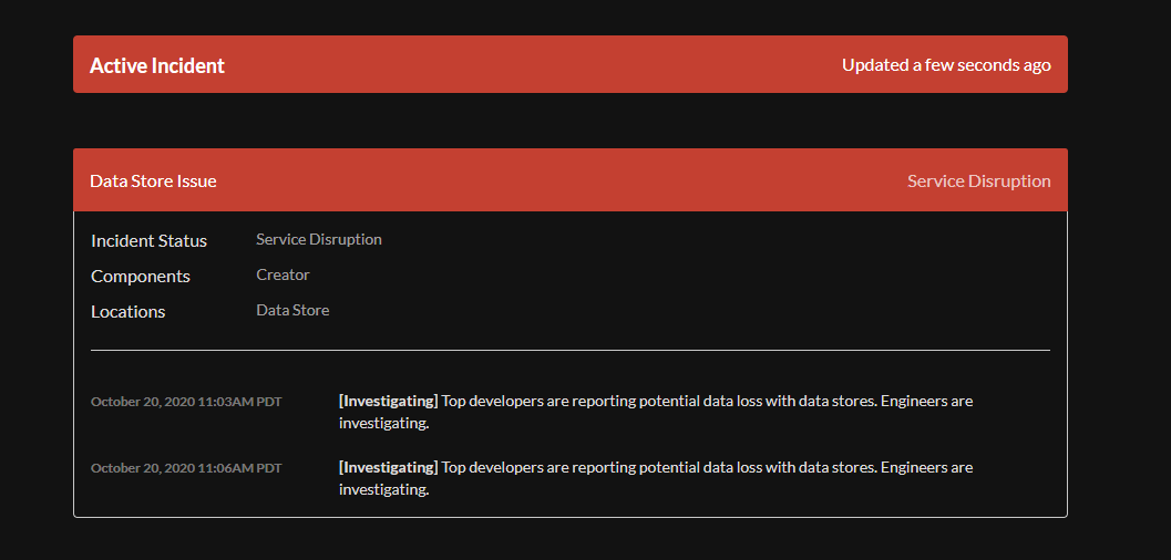 Roblox_RTC's tweet image. BREAKING NEWS: Roblox's status has just turned RED as a service disruption! Normally, this is yellow or green, but this means this is a HUGE issue! Let's hope the team solves it! Check status at roblox.status.io ! 🚨