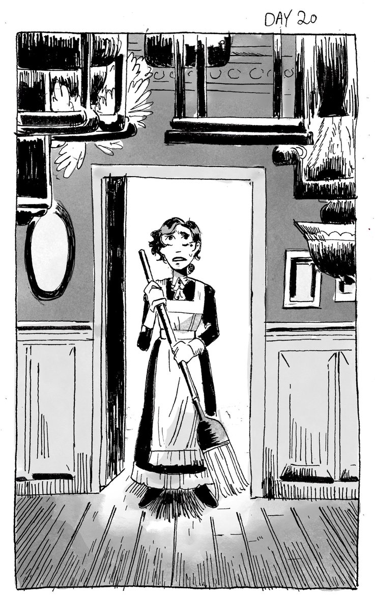 #drawtober day 20

The Good Home's layout is rarely the same from day to day. Rooms shift, hallways turns, doors disappear. And sometimes you enter a room and all of the furniture is on the ceiling. I'm sure it's fine. 
