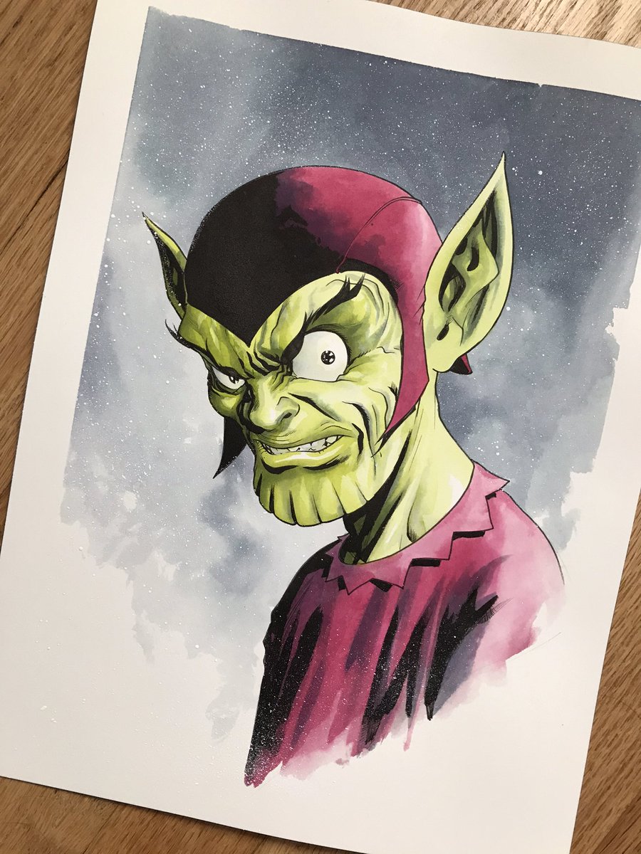 Skrull! 

All 99 of these busts will be on sale on Wednesday at 12.00PM PTZ at tdartgallery.com/ArtistGalleryR…

#skrulls #marvelcomics #watercolor #99orbust #mckone