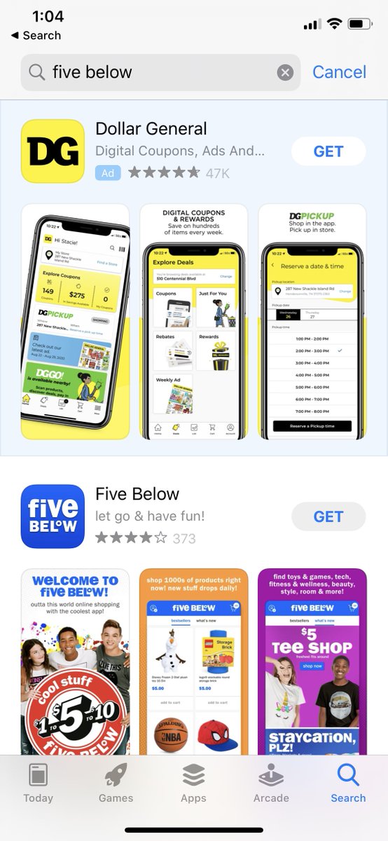 Five Below is pushing more into household essentials thanks to the pandemic--that's Dollar General turf. That's why Dollar General's launch of Popshelf didn't surprise me. DG even has an app ad when I searched for Five Below!